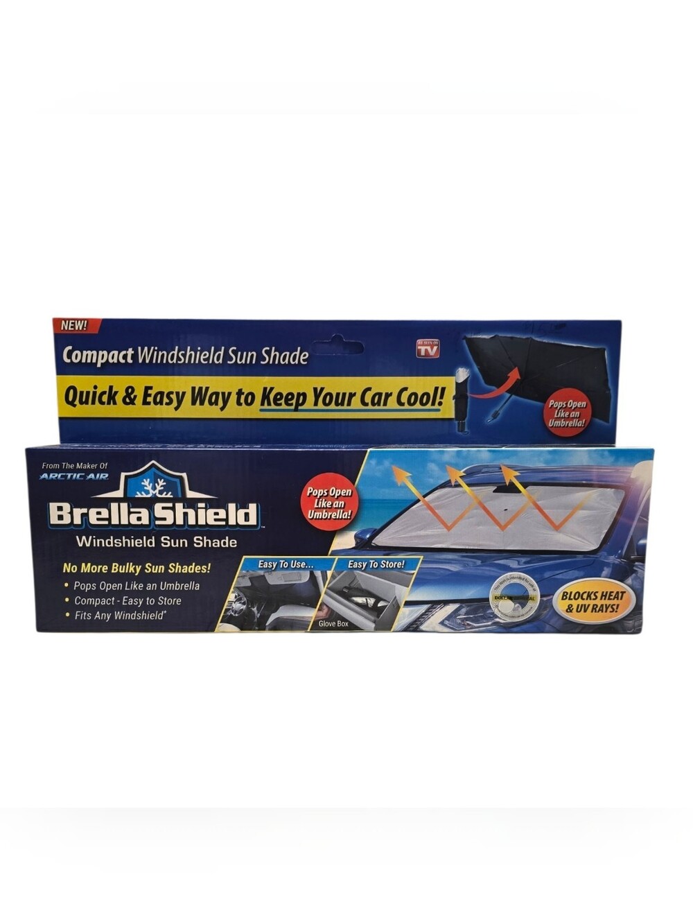 Brella Shield Car Windshield Sun Shade Ontel Visor Heat Reflector UV Shield NEW